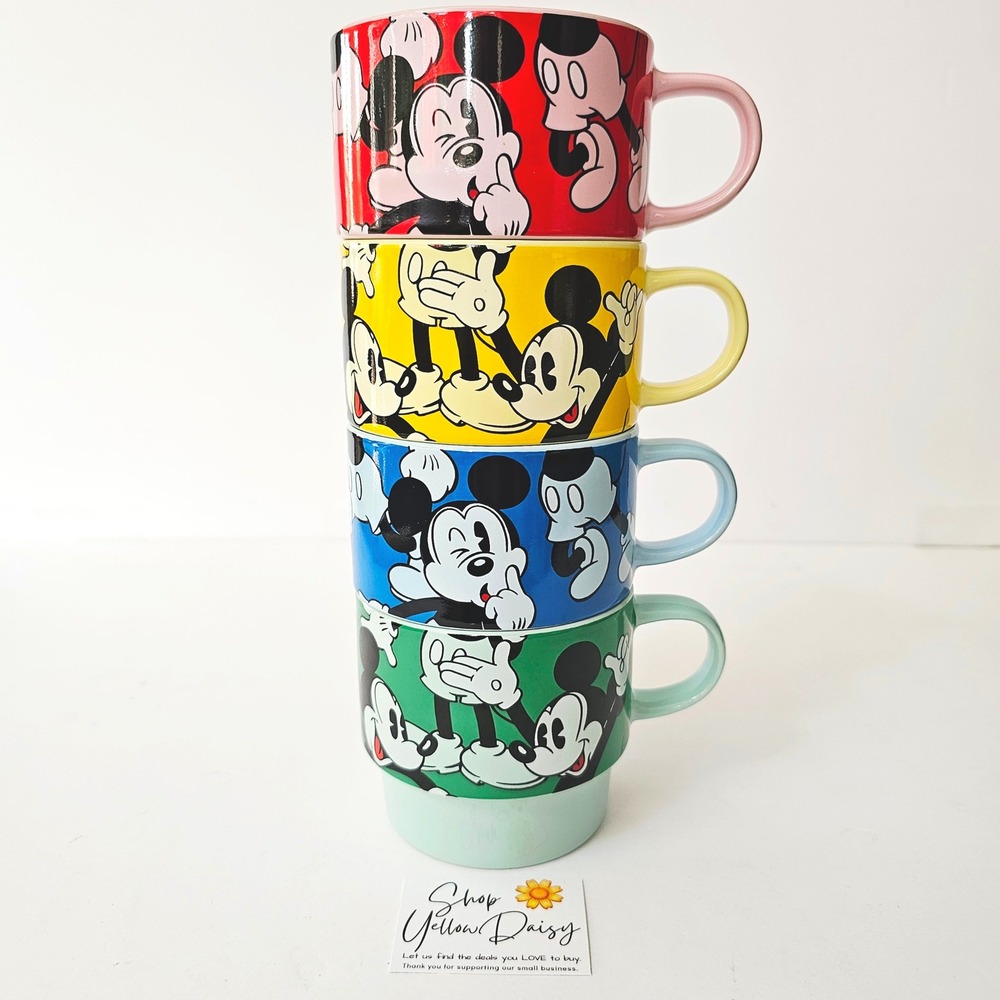 Walt Disney Mickey Mouse Set of 4 Stackable Colored‎ Mugs Animated - M1083